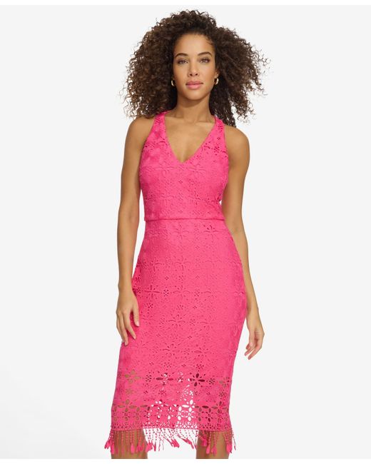 Siena Jewelry Pink Eyelet-lace Tasseled-hem A-line Dress