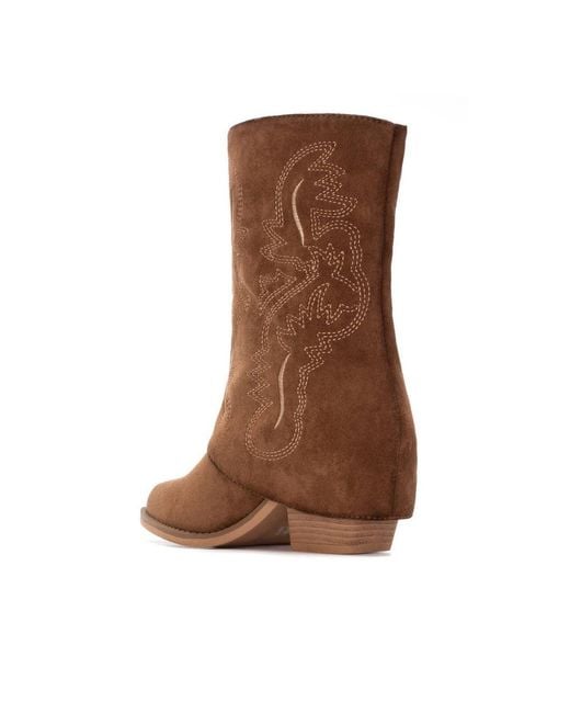 Xti Brown Suede Foldover Booties By