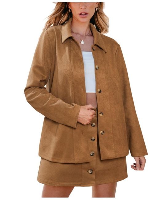 CUPSHE Brown Button Down Suede Matching Skirt Set