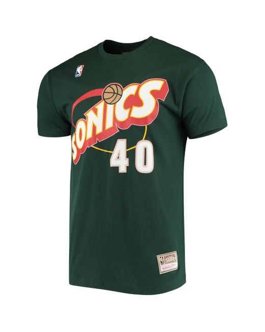 Mitchell & Ness Green Shawn Kemp Seattle Supersonics Hardwood Classics Stitch Name And Number T-shirt for men