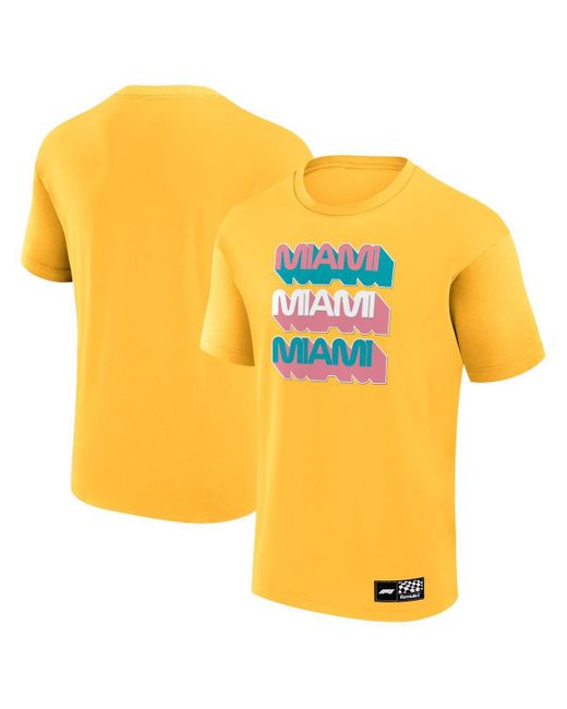 Fanatics Yellow Formula 1 Miami Grand Prix Stacked Wordmark T-shirt for men