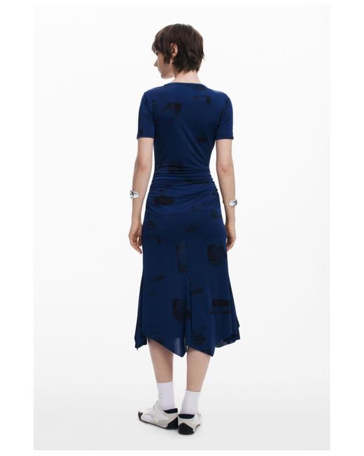 Desigual Blue Asymmetric Postcard Dress