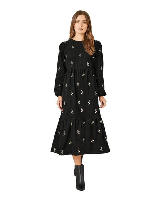 Yumi' Long Sleeve Midi Floral Dress in Black | Lyst