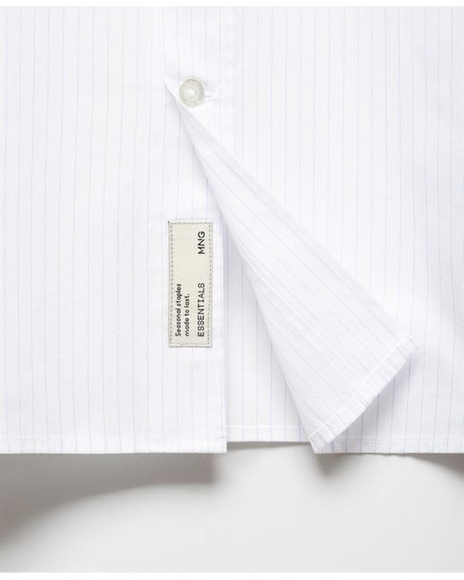 Mango White Regular Fit Striped Cotton Shirt for men