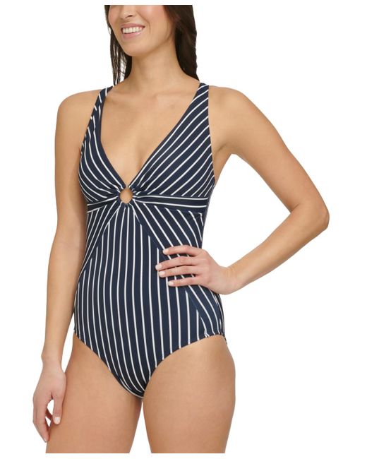 Tommy Hilfiger Blue Striped O-ring One-piece Swimsuit
