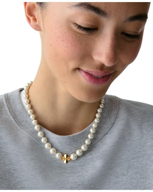 Kate Spade Natural Imitation Pearl And Cubic Zirconia Flower Pendant Necklace