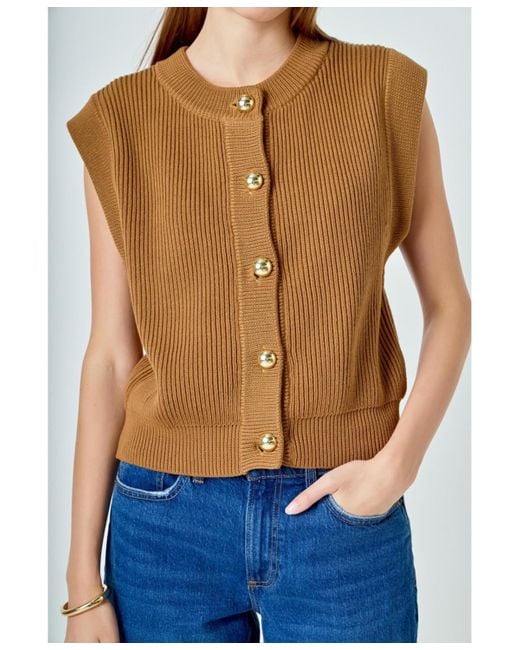 Endless Rose Blue Sleeveless Knit Buttoned Vest Top