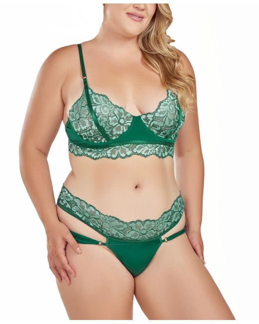 iCollection Green Plus Size Underwire Bra And Panty Lingerie Set