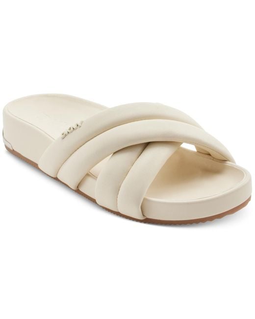 DKNY White Indra Criss Cross Strap Foot Bed Slide Sandals