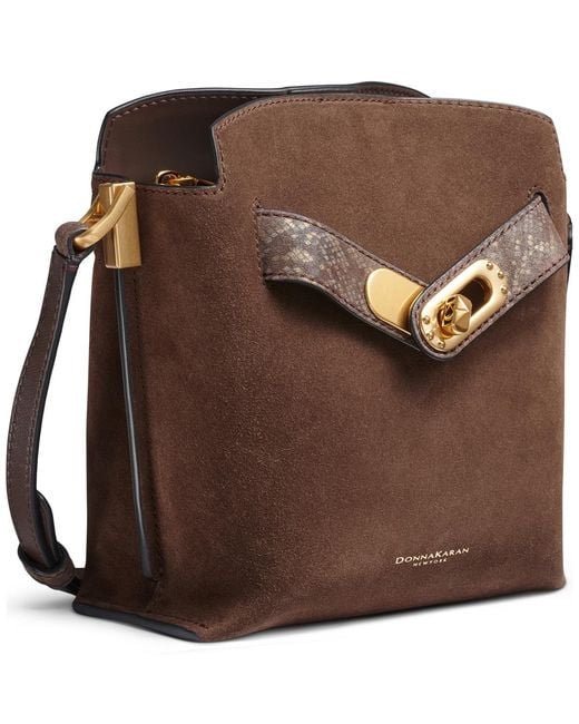Donna Karan Brown Bridgehampton Python Suede Small Crossbody Handbag
