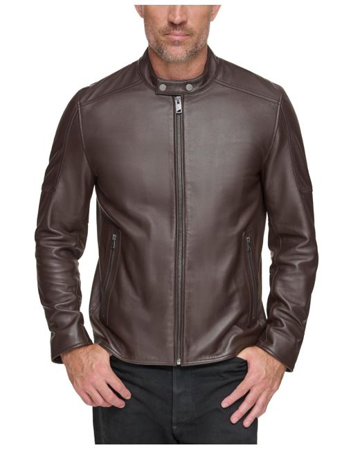 Marc New York Brown Viceroy Sleek Leather Racer Jacket for men