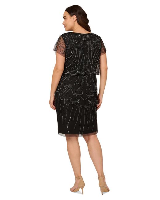 Adrianna Papell Black Plus Size Beaded Cocktail Dress