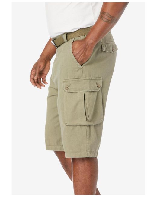 Kingsize Black Big & Tall 12" Side Elastic Cargo Short With Twill Belt for men