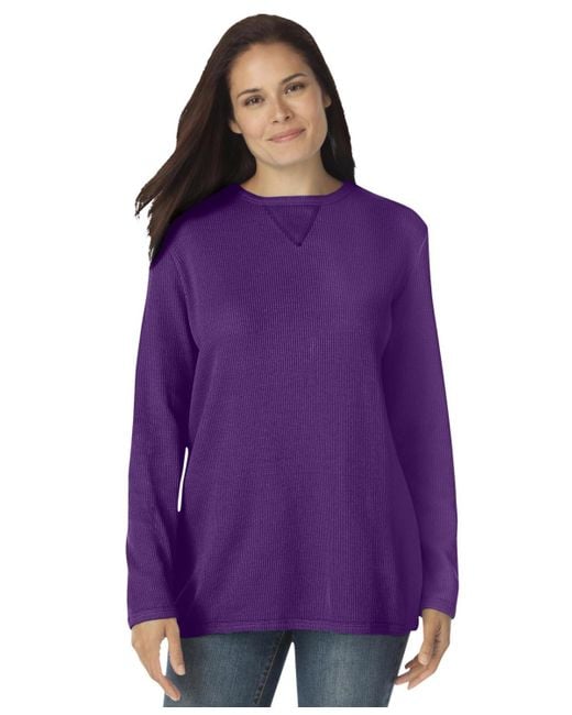 Woman Within Purple Within Waffle Thermal Sweatshirt