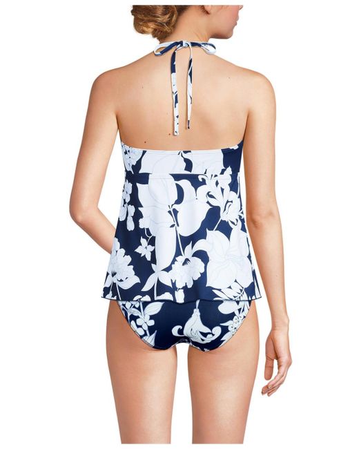 Lands' End Blue Flutter High Neck Halter Tankini Top