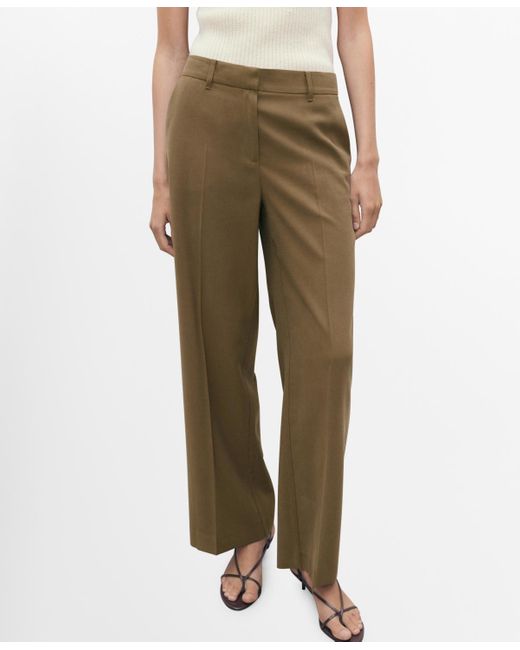 Mango Green Straight Mid-rise Pants