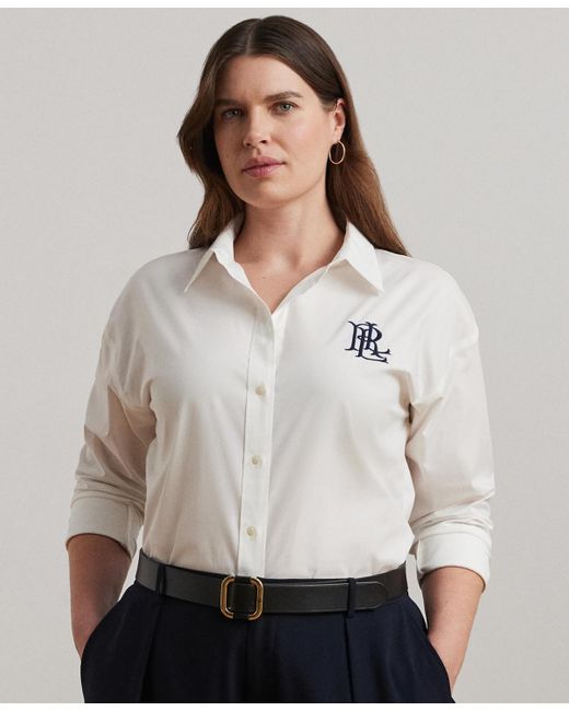 Ralph Lauren Blue Plus Size Long Sleeves Top