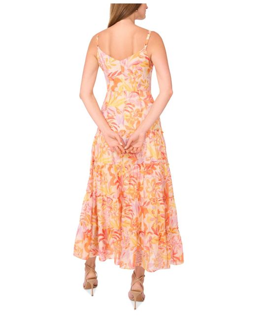 Msk Orange Printed-chiffon Tie-waist Tiered Maxi Dress