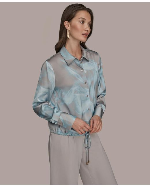 Donna Karan Blue Long-sleeve Drawstring Top