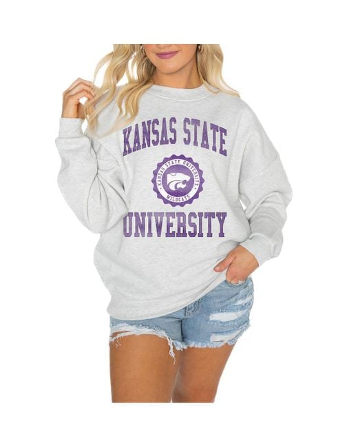 Gameday Couture Gray Kansas State Wildcats Oversized Good Vibes Premium Fleece Drop Shoulder Pullover Sweatshirt
