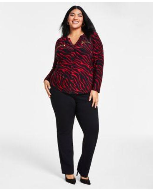INC International Concepts Red Plus Size Zip Pocket Top Pants Created For Macys