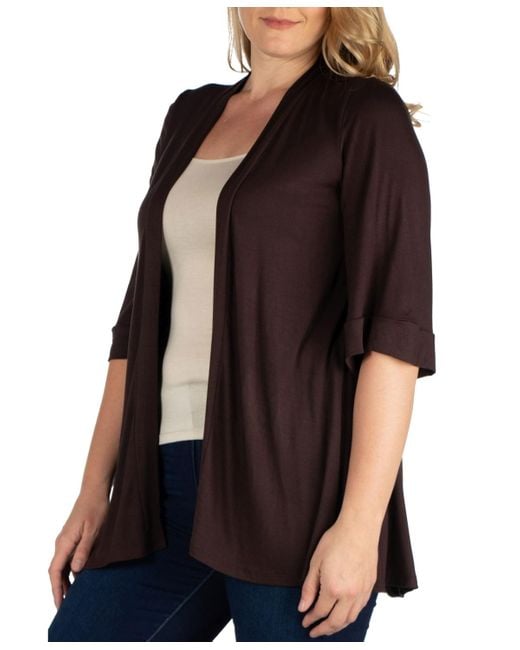 24seven Comfort Apparel Black Plus Size Elbow Length Open Front Cardigan Sweater