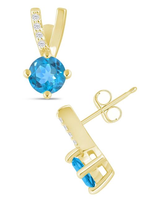 Macy's Blue Gemstone And Diamond Earrings (1/20 Ct. T.w.