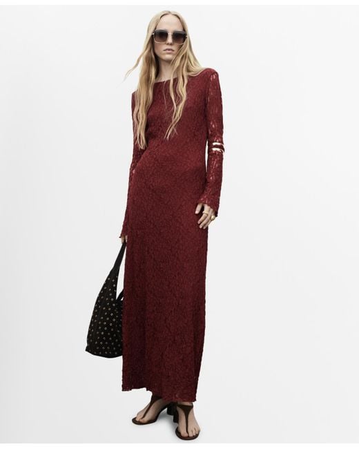 strapless open back dress Modest Red Lace Prom Dress Mermaid Long Sleeve – alinanova