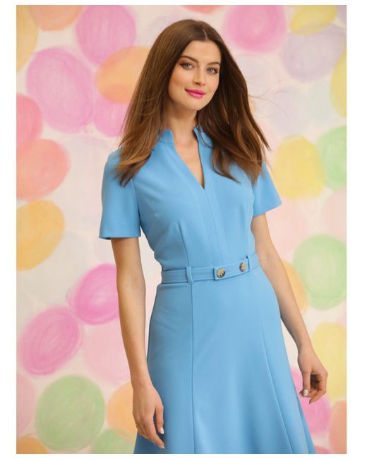 Maggy London Blue Belted Short-sleeve Fit & Flare Dress