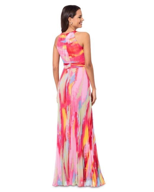 Xscape Pink Petite Printed Pleated Maxi Dress