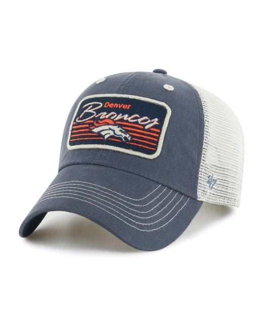 47 Brand Navy, Natural Denver Broncos Five Point Trucker Clean Up  Adjustable Hat in Blue for Men