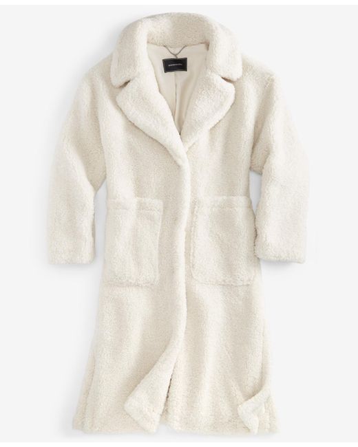 BCBGMAXAZRIA Blue Notched-collar Teddy Coat