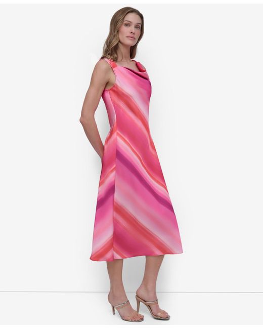 DKNY Pink Petite Printed Cowlneck Sleeveless Midi Dress