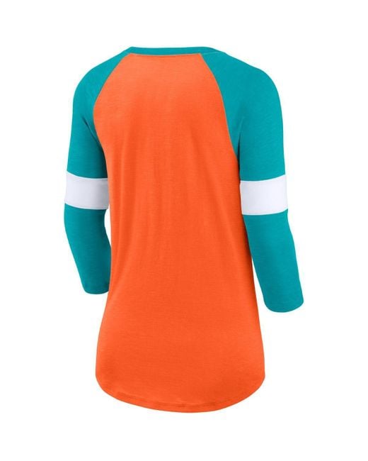 Nike Women's Miami Dolphins Orange and Aqua Football Pride Raglan  3/4-Sleeve T-shirt