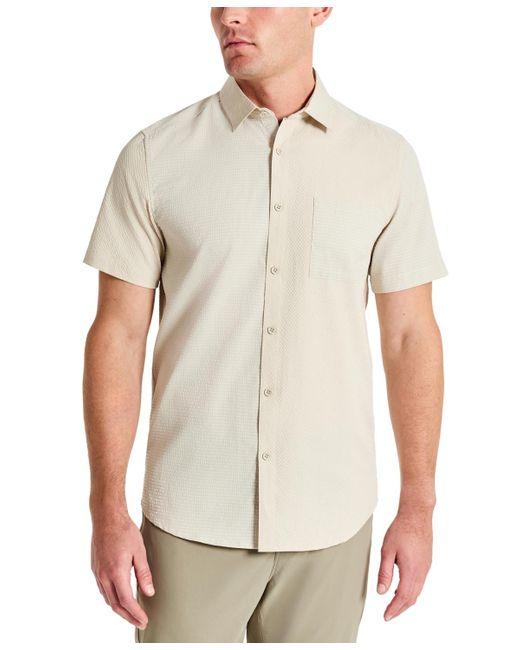 Kenneth Cole White Slim Fit Short-sleeve Mixed Media Sport Shirt for men