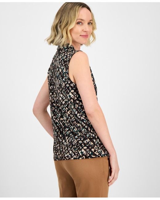 Kasper Black Floral-print Hidden-placket Blouse