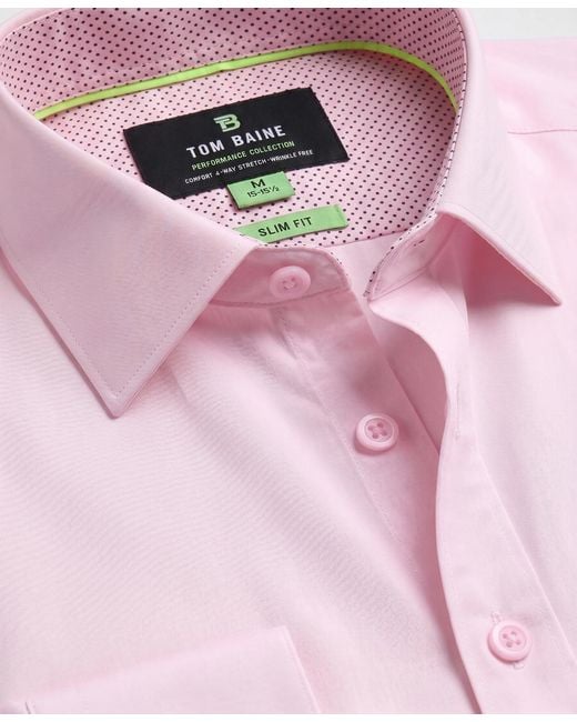 Tom Baine Pink Slim Fit Performance Solid Button Down Shirt for men