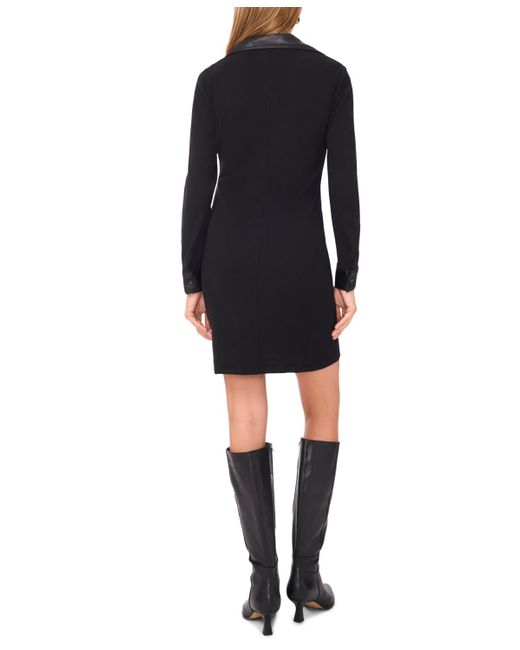 1.STATE Black Button-up Collar Mini Dress