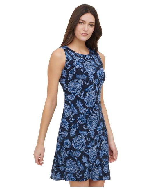 Tommy Hilfiger Blue Floral-print Sleeveless Mini Dress