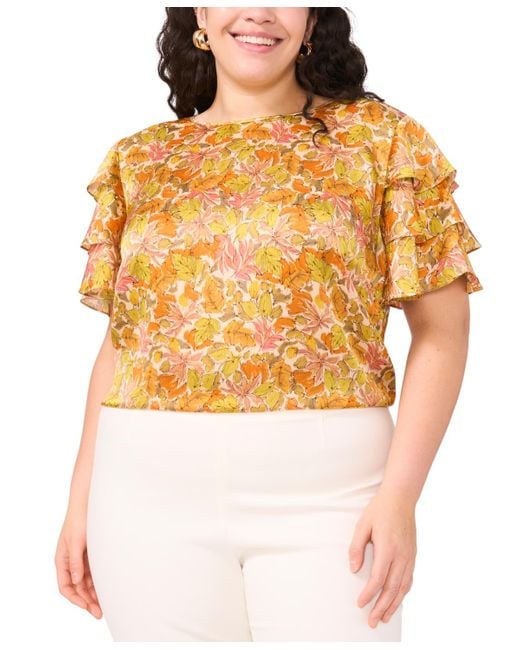 Vince Camuto Yellow Plus Size Tiered Ruffle-sleeve Blouse