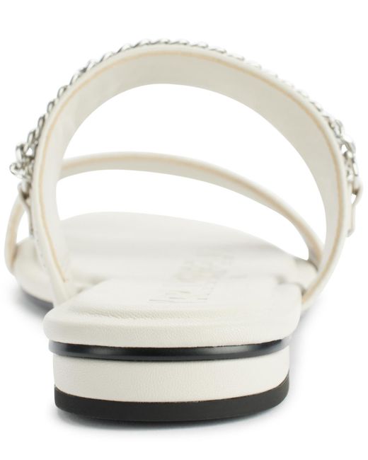 Karl Lagerfeld White Paris Canne Double Band Flat Sandal With Chain Logo Design Heeled