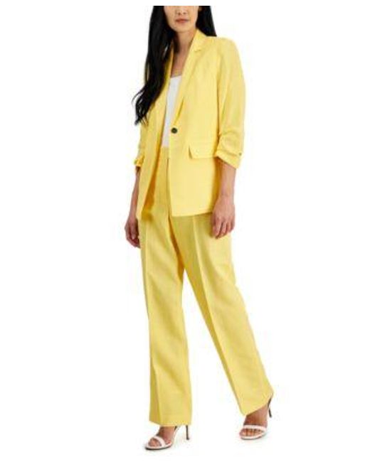 Anne Klein Yellow Linen Blend Jacket Wide Leg Pants
