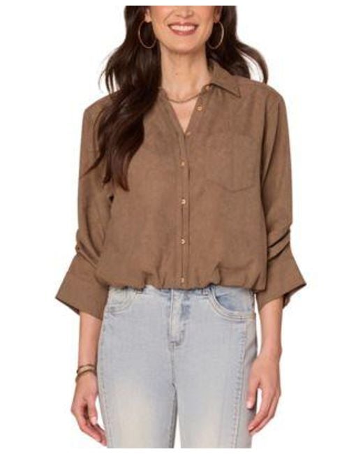 Democracy Brown Spread Collar Button Front Top Ps Xl