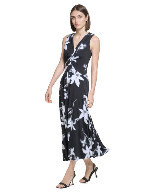 Calvin Klein White V-neck Jersey A-line Sleeveless Dress