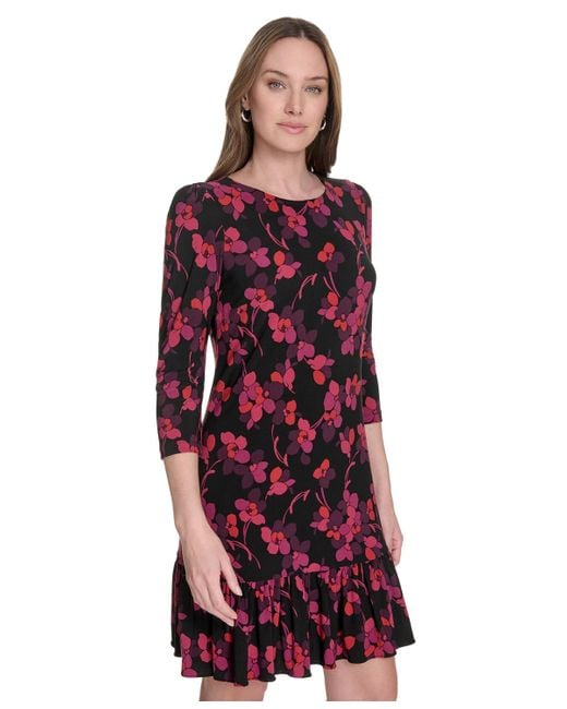 Tommy Hilfiger Red 3/4-sleeve Jersey Shift Dress
