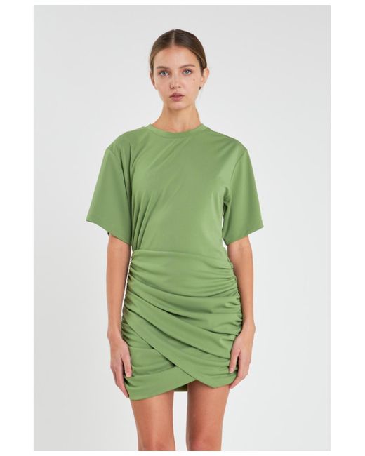 Grey Lab Green Asymmetric Ruched Mini Dress