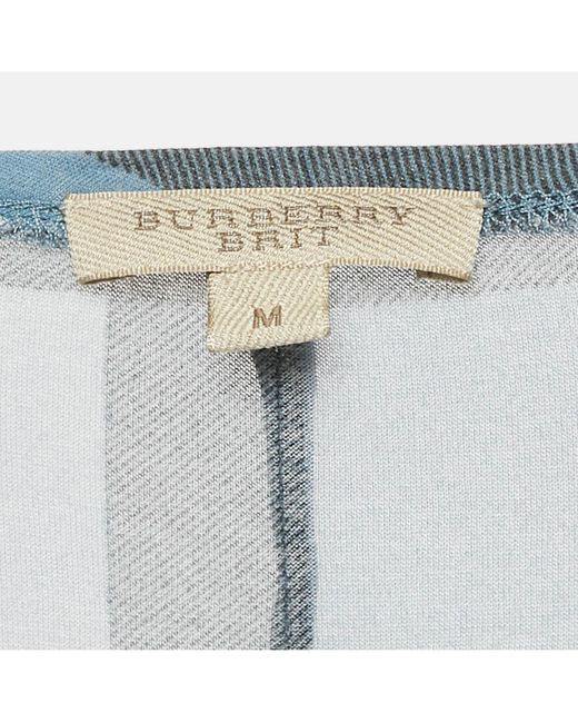 Pre-owned Burberry Brit Blue Plaid Print Modal Knit Top