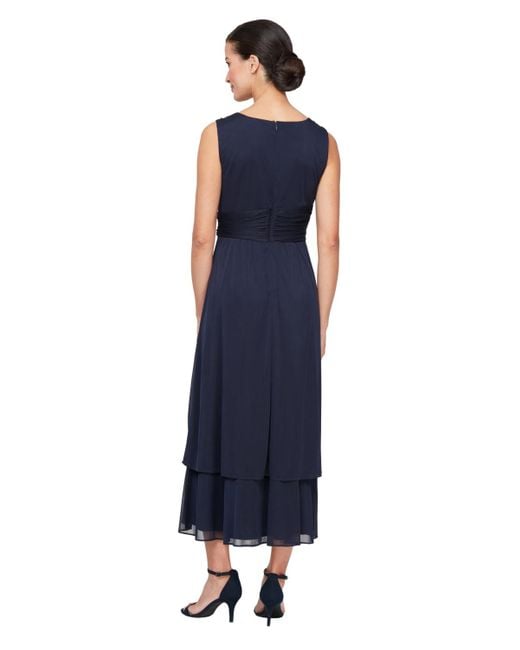 Sl Fashions Blue Surplice-neck Jersey A-line Dress