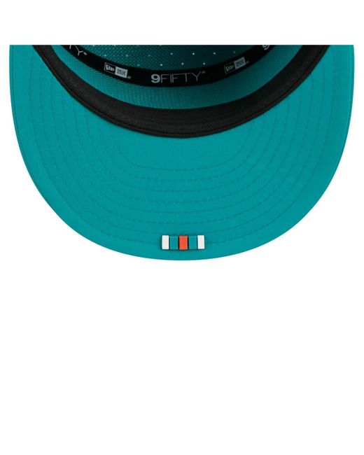 KTZ Blue Miami Dolphins 2025 Sideline Throwback Split Panel 9fifty Snapback Hat for men