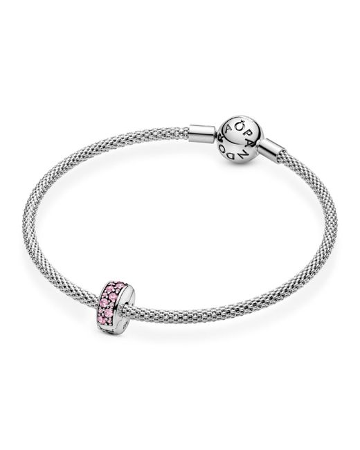 Pandora Pink Cubic Zirconia Clear Pave Fixed Clip Charm